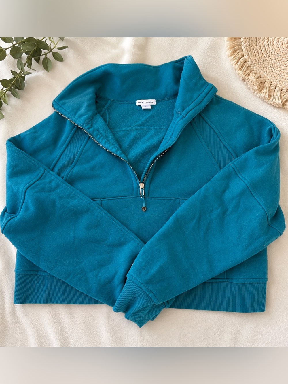 Better Together Cropped  
Teal Half-Zip Pullover